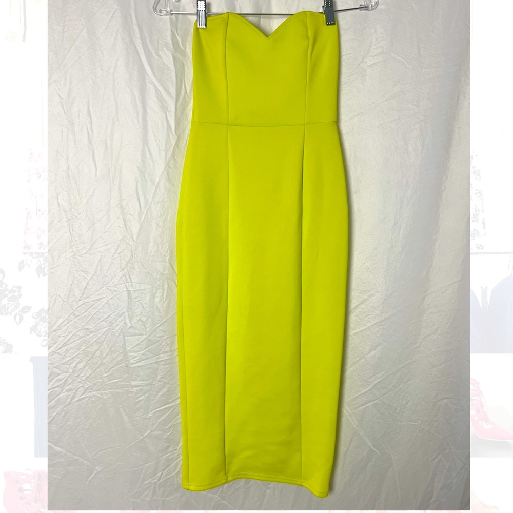 New- Neon Yellow neoprene strapless sweetheart bodycon